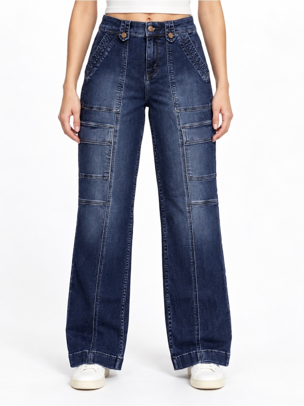 WHBM Extra High Rise Trouser Cargo Jeans 4P Petite Dark Wash Stretchy